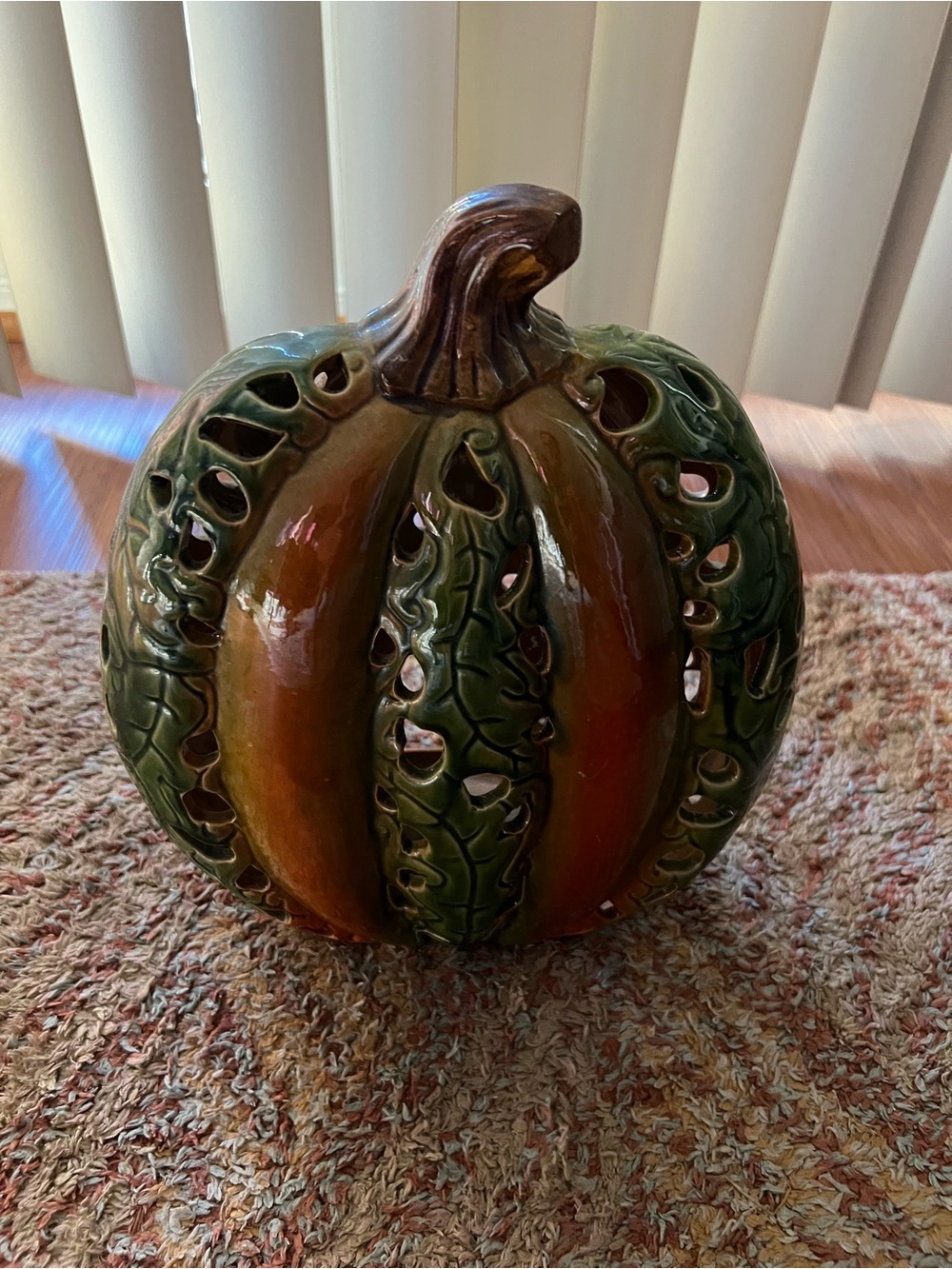 Ceramic Pumpkin Table Accent in Green and Orange